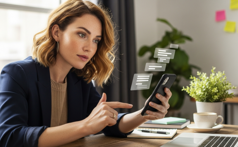 Fiatal nő mobilon jelentkezik, a Jobtain állskereső oldala