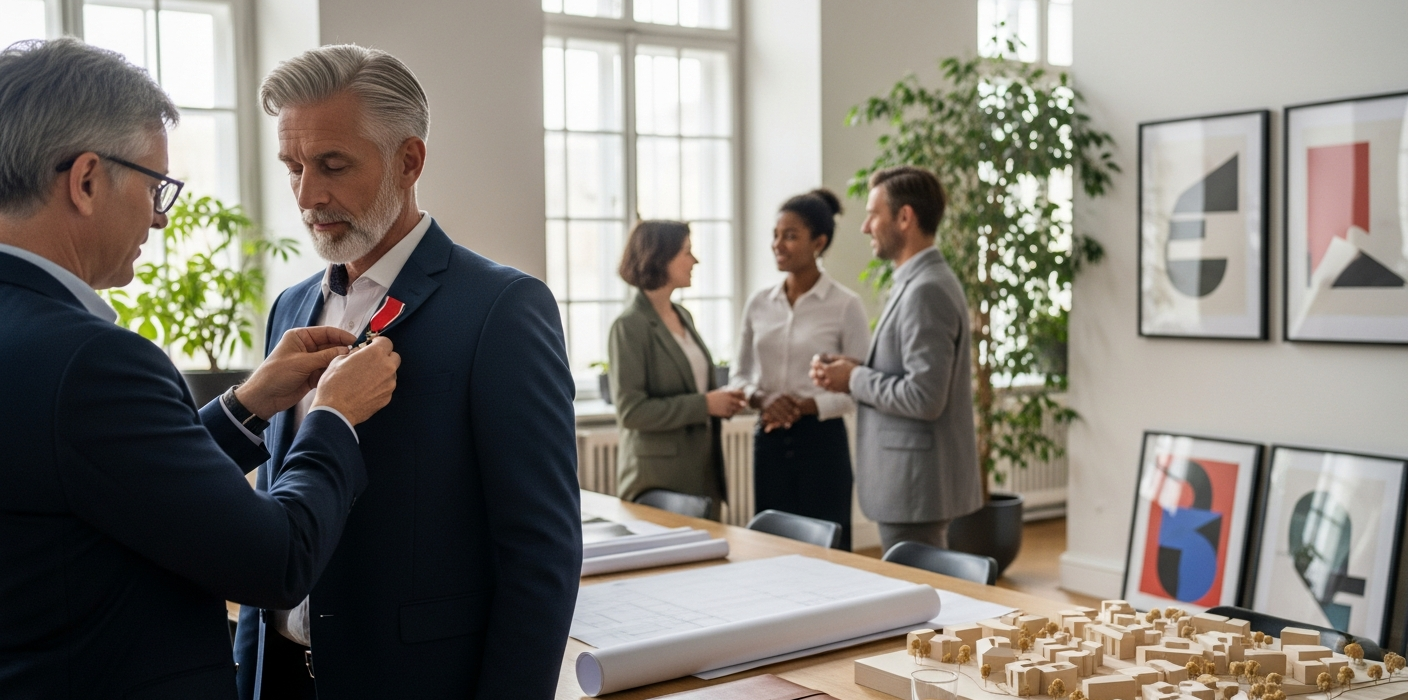 Városfejlesztési stratégia: kitüntetést kapó vezető portré