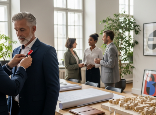 Városfejlesztési stratégia: kitüntetést kapó vezető portré