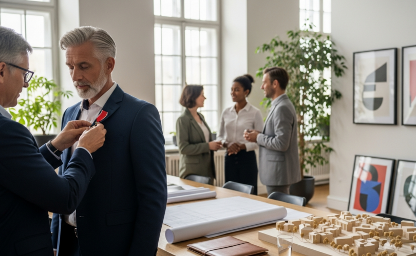 Városfejlesztési stratégia: kitüntetést kapó vezető portré