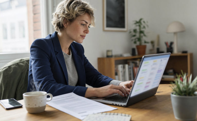 Fiatal nő laptopnál böngészi az online állásportál listáit